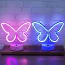 BRIGHTDECK 2 Pack Butterfly Neon Signs, LED Pink Butterfly Sign Battery or USB Powered Decoration Lamp, Neon Lights Heart Decor for Valentines Day, Bedroom, Wedding, Party, Pink Room Decor