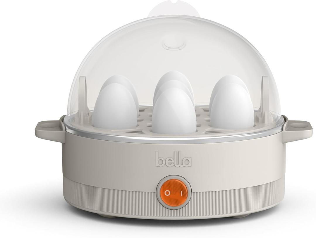 bella Electric Egg Cooker, 7 Eggs Capacity Tray, Single Stack, for Poached, Scrambled, Hard, Medium & Soft Boiled Eggs, Omelets and Steamed Dumplings, Auto Shutoff, 360 Watt, Oat milk