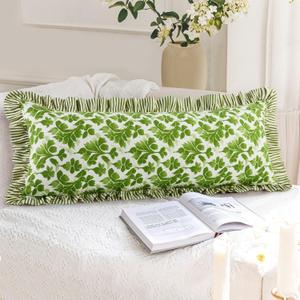 14x36 Inch Cotton Block Print Ruffle Sham Cover,Handmade Boho Floral Block Print Pillowcase,Ruffle Trim,Soft Decorative Cushion Case for Bedroom,Farmhouse&Cottagecore Bedding