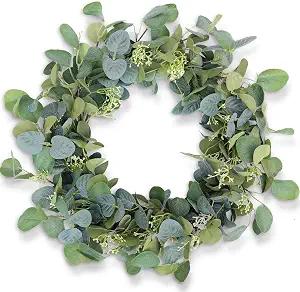 Eucalyptus Wreaths for Front Door 20", Handmade Green Leaves Wreath for Summer, Spring and All Seasons, Greenery Floral Wreath for Wall and Outside, 4 Pack