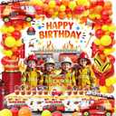 Fire Truck Birthday Party Decorations Kit 69Pcs Set with Backdrop, Table Cover, Fire Truck & Flame Foil Balloons, Cake Toppers, Latex Balloons for Kids Firefighter Rescue Party