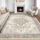 9'x12' Area Rug Living Room: Washable Boho Large Neutral Vintage Soft Rugs Stain Resistant Farmhouse Non Slip Indoor Floor Carpet for Bedroom Nursery Kids Playroom Office Dining Room Home Decor- Brown