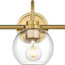 Bathroom Light Fixtures, 3-Light Brushed Gold Vanity Lights with Globe Clear Glass, Champagne Bronze Vanity Lighting Fixtures Over Mirror, AD-22280-3W-GD