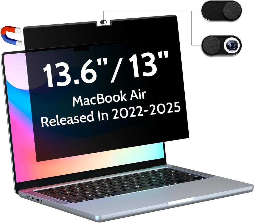 Magnetic Privacy Screen for Macbook Air 13.6/13 Inch (2022-2025, M2, M3, M4), Removable Matte Anti Glare Blue Light Protector Private Security Filter for 13.6inch Mac Laptop Computer (black) MacBook Air 13.6 Inch(2022-2025)