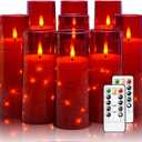 Flickering Flameless LED Candles,Battery Operated Candles 9 Pcs with Embedded Star String,Acrylic LED Pillar Candles with Remote,Suitable for Home Decoration to Create an AtmosphereRed