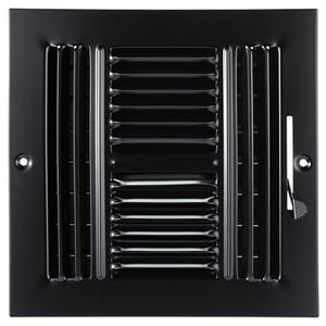 Pelopy 1 Pack Duct Opening Ceiling Register 4 Way Grille Register Floor Vent Cover Adjustable Damper Solid Steel Ceiling Sidewall Supply for HVAC Heat and Air Conditioner (8 * 8 Inch,Black)