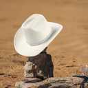 22"-23.2" 100% Suede Western Cowgirl Hat for Women,3.5" Wide Brim,Built-in Elastic Sweatband (White)