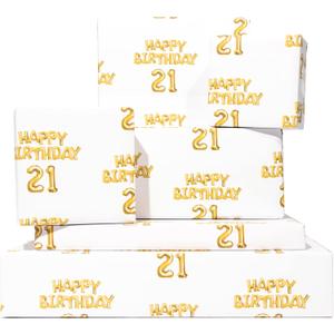 Happy Birthday Wrapping Paper - 6 Sheets of Gift Wrap - Colorful Balloons Wrapping Paper Sheets - For Men and Women - 21st Birthday - Twenty-one - Comes With Fun Stickers - By Central