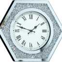 Large Wall Clock for Living Room Decor Crystal Crush Diamond Mirrored Sparkle Twinkle Bling Modern Wall Clock Big Silver Mirror Home Decorative 20 inch Silent Wall Clock for Indoor Decor