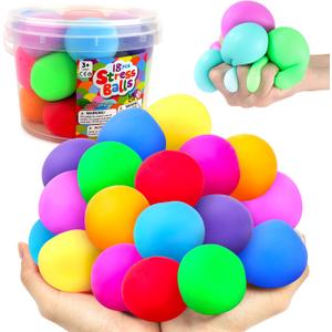 Squishy Stress Balls for Kids Adults: 18 Pack Stretchy Fidget Ball for Anxiety Stress Relief, Hand Therapy Sensory Squishy Ball, Party Favors classroom must haves, Fidgets for Classroom Prize Box Toys