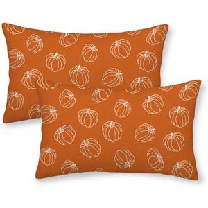 AEIOAE Fall Pillow Covers 12x20 Inch Set of 2,Burnt Orange White Pumpkin Throw Pillows Case,Autumn Outdoor Decorative Square Linen Farmhouse Harvest Decor Cushion Covers for Home Sofa Bed Couch