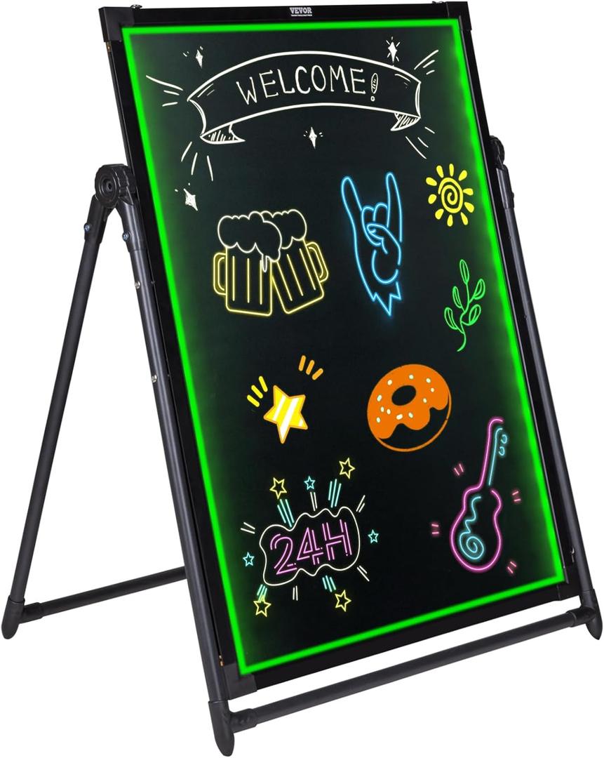 VEVOR LED Message Writing Board, 32"x24" Illuminated Erasable Lighted Chalkboard, Neon Effect Menu Sign Board, Drawing Board with 8 Fluorescent Chalk Markers and Remote Control