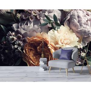 Reyhui Floral Wallpaper Mural for Bedroom Orange Flower Wall Mural Living Room (not self-Adhesive)