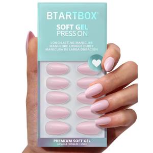 BTArtbox Press On Nails Short - Home CEO, Easy-to-Apply Light Pink Almond Press On Nails with Glue and Adhesive Tabs in 16 Sizes - 32 Nails All-in-One Kit