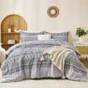 Goodidea Boho Comforter Set King Size 3 Piece Grey Bohemian Striped Comforter Soft Lightweight Microfiber Bedding Set with 2 Pillow Shams for All Season (King, 104"X90")