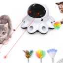 ORSDA Cat Laser Toy, 2-in-1 Interactive Automatic Motion Activated Moving 8 Holes Whack A Mole Feather, USB Rechargeable Electronic Smart Sensor Kitten Toys for Indoor Exercise (Cool Black)