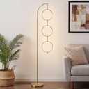 Bairth Gold 3-Light LED Floor Lamp, Modern Arc Floor Lamp for Living Room, Industrial Stepless Dimmable & 3-Way Dimmable Tall Arch Standing Floor Lamp for Reading, Bedroom, Office, Antique Brass