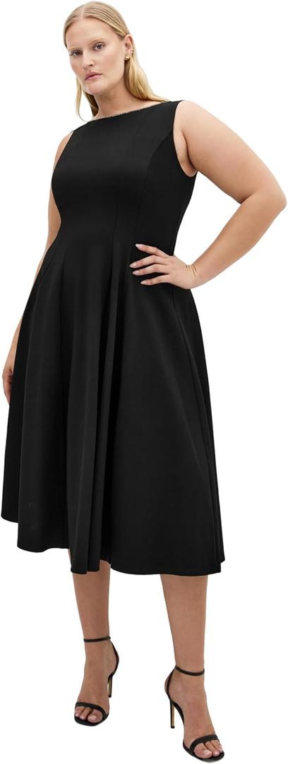 City Chic Women's Plus Size Dress - Mary Skater Midi, 18 Plus Black