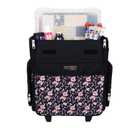 Everything Mary Rolling Scrapbook Tote – Black & Floral Trim Foldable Craft Organizer Tote for Scrapbooking Supplies, Art Tools, Paper & Accessories – Portable Storage Bag