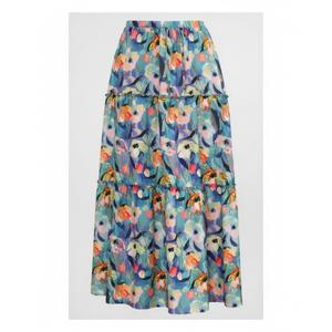 POPZONE Women Maxi Skirt Floral Boho Tiered Fall Summer Flowy Skirts Casual High Waist Long Skirts for Women (Medium)