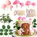JeVenis Fairy Cake Toppers Fairy Cake Decoration Pink Mushroom Door Butterfly Flowers Cake Decoration Fairy Garden Topper for Fairy Party Supplies Fairy Party Favors