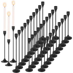 Mumufy 30 Pcs Candle Holders Taper Candlestick Metal Tall Candle Holders Table Centerpieces for Wedding Party Home Decorations, Fits 3/4'' Thick(Black)
