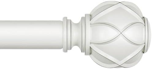KAMANINA 1 Inch Extra Long Curtain Rod 140 to 180 Inches White Heavy Duty Curtain Rods for Windows 120 to 170 Inch, Adjustable Drapery Rods with Netted Texture Finials