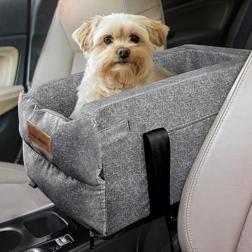 Dog Console Car Seat for Small Dogs, Center Console Pet Car Seat with Safety Tethers and Storage Pockets, Portable and Comfortable Travel Seat, Suitable for Small Pets (Gray)