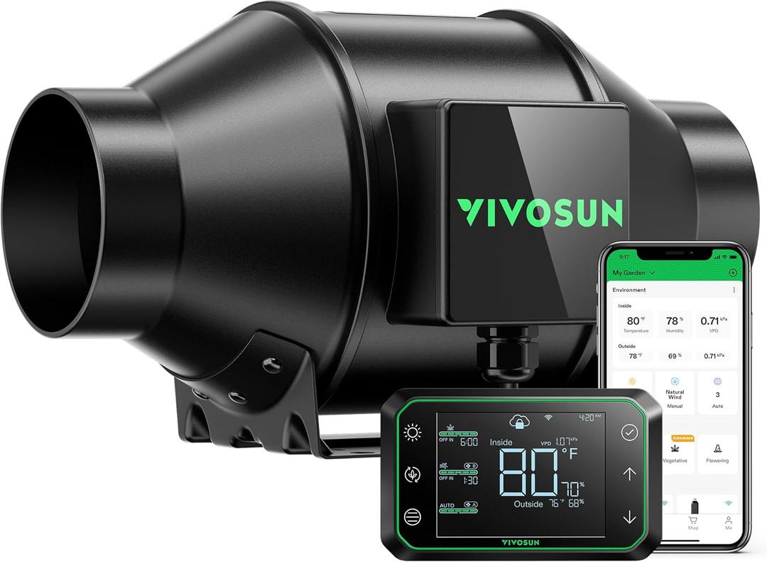 VIVOSUN AeroZesh G4 Inline Duct Fan, Quiet 4" 195 CFM Ventilation Exhaust Fan w/EC Motor and GrowHub E42A Temperature Humidity WiFi-Controller for Heating Cooling Booster, Grow Tents, Hydroponics