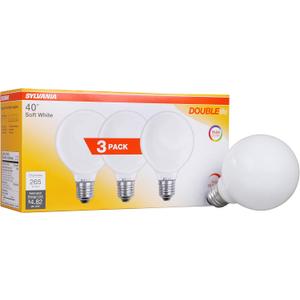 SYLVANIA Incandescent Double Life Dcor Globe Light Bulb, 40W, G25, Medium Base, 265 Lumens, Frosted, 2850K, Soft White - 3 Pack (15345)