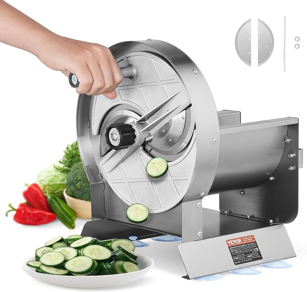 VEVOR Manual Vegetable Fruit Slicer, 0-0.5"/0-12mm Thickness Adjustable Commercial Slicer Machine, Stainless Steel Food Cutter Slicing Machine with 2 Spare Blades, for Potato, Cucumber, Lemon, Tomato VEVOR Manual Vegetable Fruit Slicer, 0-0.5"/0-12mm Thickness Adjustable Commercial Slicer Machine, Stainless Steel Food Cutter Slicing Machine with 2 Spare Blades, for Potato, Cucumber, Lemon, Tomato