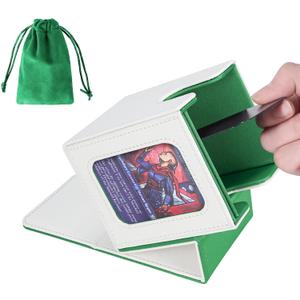 AFIING MTG Deck Box for Commander Display,Card Deck case Fits 100 Double Sleeved Cards, Magic Commander TCG Card Storage Box with 2 Dividers,Dice Bag and 1 Toploader(Whtie Green)