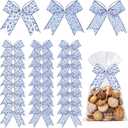 24pcs Pre-Tied Blue Bows with Twist Ties Spring Chinoiserie Blue Bow for Wreath,Blue and White Floral Wired Edge Ribbon Bows,for Front Door Spring Party for Gift Wrapping, Wedding Party
