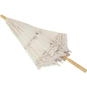 Lace Flower Embroidery Parasol Wedding Bride Photography Umbrella Silk Cloth Handle Solid Wood White