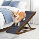 Adjustable Dog Ramp for Bed - Foldable Wooden Ramp for Dogs to Get on Bed, Couch, or Car with 13.4" Wide Walking Space (Walnut Wood with Gray Carpet, Medium)