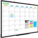 WALGLASS Dry Erase Calendar Whiteboard for Wall, 36" x 24" Double-Sided Monthly Calendar White Board with Black Aluminum Frame, Hanging or Wall Mount Whiteboard for Home, Office, School