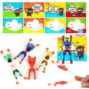 28 Packs Valentines Day Sticky Wall Climbing Men Ninja with Gifts Cards Set for Boys, Stress Relief Toys for Kids Party Favor, Classroom Exchange Prizes, Valentine Greeting Cards