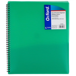 Oxford Poly 8-Pocket Organizer, Letter Size Folder, Durable Translucent Poly, Wire Binding, Holds 200 Sheets, Assorted Colors (Red, Blue, Green and Purple), No Color Choice, 1 Per Pack (5740404)