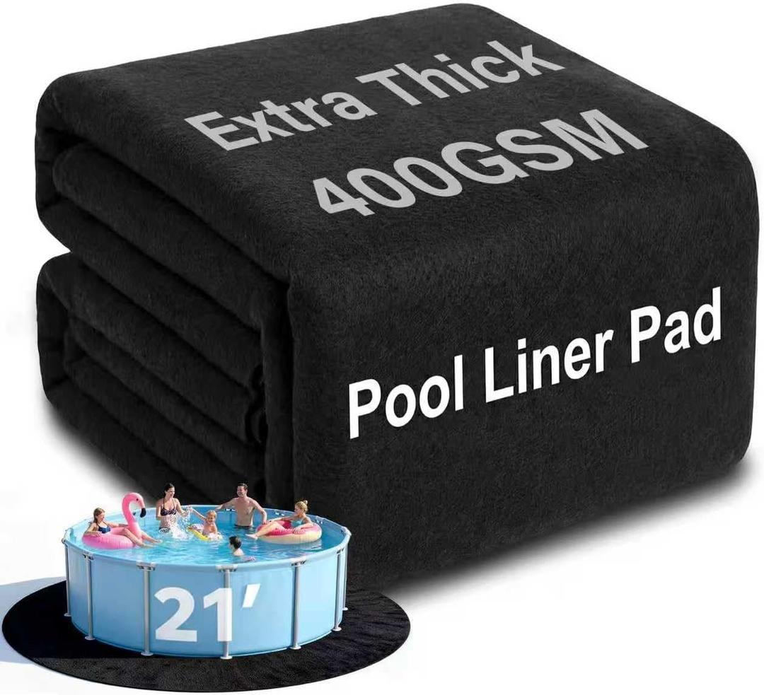 AHEONLAR 21FT Round Pool Liner Pad, 400G/M Extra Thick Black Pool Pads for Above Ground Pool, Heavy Duty Pool Liner Pad Geotextile Material Pool Liner Puncture-Proof Pool Bottom Padding(21'Round)
