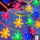 Christmas Snowflake String Lights Outdoor, 100 LED 49FT Icicle Lights Waterproof with 8 Modes Timer Xmas Decorations, Plug in Fairy Lights for Curtain, Eaves, Window, Tree, Garden, Yard- Multicolor