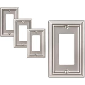 DEWENWILS Decorator Outlet Covers, Satin Nickel Outlet Wall Plates, 4.92" x 3.14" Decorative Switch Plate Cover, Metal Electrical Outlet Cover Plate, 3 Pack