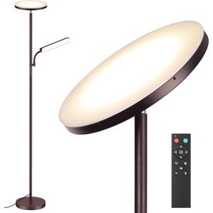 LED Floor Lamp, 48W 4000LM Super Bright Torchiere Lamps with Adjustable Reading Light, Dimmable Standing Lights with Remote & Touch Control,Brown