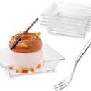 Zezzxu 100 Pack Mini Dessert Plates with Tasting Forks, 2.5 Inch Small Reusable Clear Plastic Square Hors D'oeuvres Tiny Plates for Party Serving, Individual Appetizers