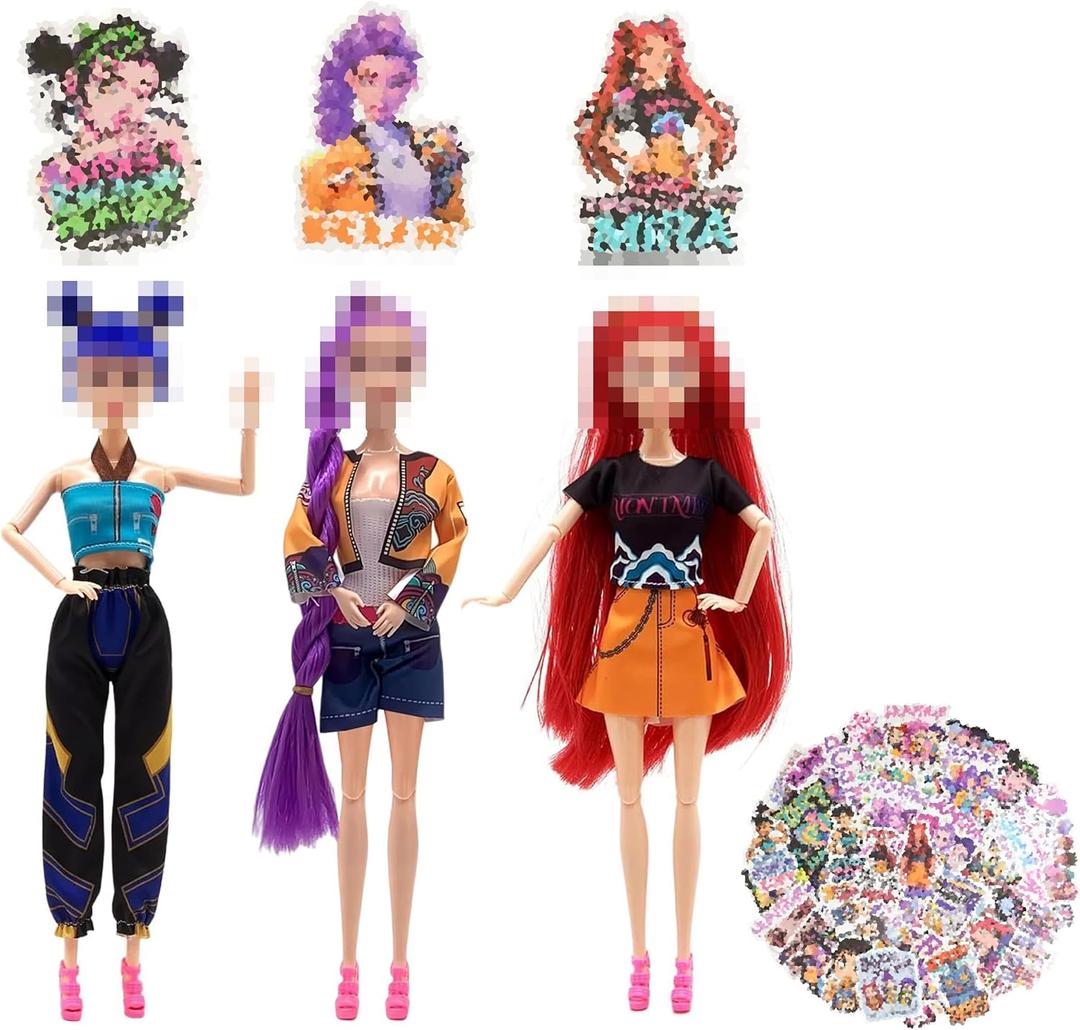 Oilkas Demon Hunters Toys Set, Demon Hunters Dolls Set, 11.8-inch Poseable Dolls with Movable Joints, 60 Stickers Included Suitable for Fans and Kids Game Gift