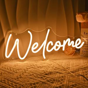 SYLHOME Welcome Led Neon Light Sign Business Open Windows Home Door Wall Sign Decor Bar Pub Store Shop Come In Neon Wedding Birthday Party Sign Gifts 15.75" X 6.5" USB