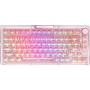 KiiBoom Phantom 81 75% Transparent Mechanical Gaming Keyboard, Hot Swappable Custom Gasket Keyboard with RGB Backlit, Clear Keycap, Rechargeable Battery, Triple Mode for Win/Mac (Phantom 81 V3 Pink)