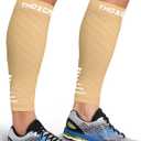 Calf Compression Sleeve for Men Women (2 Pairs), Leg Support Footless Compression Socks for Running - Shin Splint Varicose Veins Swelling & Pain Relief, Beige/White, Large