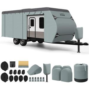 Kohree Travel Trailer Cover 20-22 ft with 8 Enlarged Vents, Sturdy & Waterproof & Anti-UV RV Camper Cover Kit with Front & Back Sign for All Weather Protection