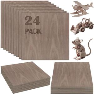 24 Pcs Walnut Unfinished Wood Craft, 12 x 12 x 1/8 Inch - 3mm Thick Walnut Unfinished Plywood for Laser Cutting & Engraving, School DIY Projects, Painting, Fretwork, CNC Cutting, and Wood Burning