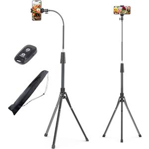 UBeesize 92 Cell Phone Tripod Stand with 16.5 Gooseneck and Remote, Overhead Tripod with Adjustable 360Ball Head & Phone Holder for iPhone17 Pro Max/Pro/Plus/ /16/15/14/13, Android Cell Phone (Black)